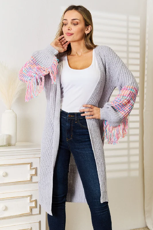 Alluring Design Fringe Sleeve Dropped Shoulder Cardigan