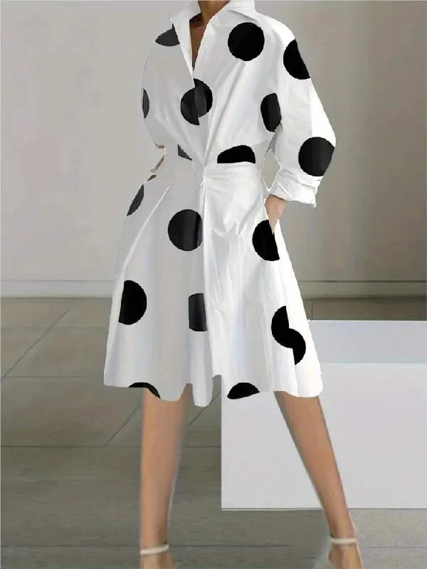 Trend Forward Threads JuliaFashion-Elegant White Dot Print Mid-length Dress