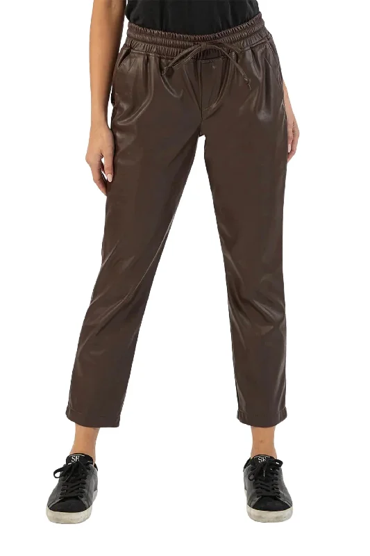 Signature Style Essentials Alanna Drawstring Pleather Pant In Brown