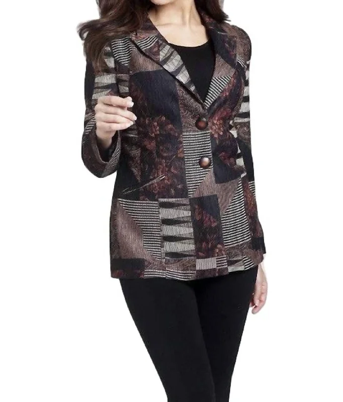 Athleisure Wear Promotion Tapestry Chenille 2-Button Cardigan In Black Multi