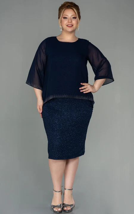 Fashion Sale Bateau-neck Long Sleeve Pencil Knee-length Sequin Plus Size Mother of Bride Dress