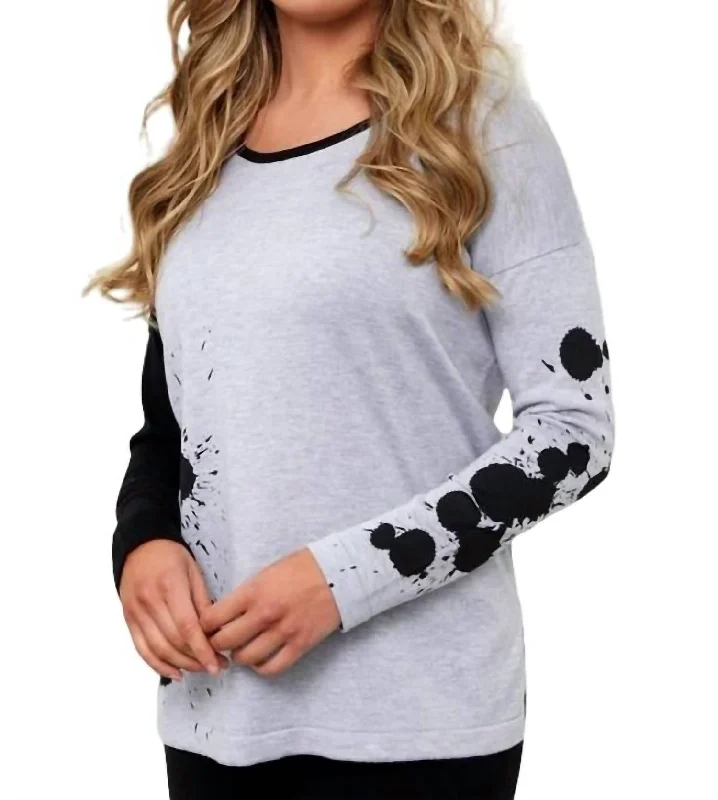 Seasonal Picks Splatter Color Block Crew Neck Sweater In Frost Combo