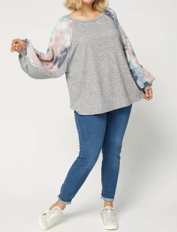 Unbeatable Prices Tie Dye Puffy Sleeve Top Plus In Charcoal