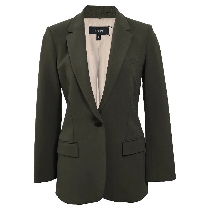 Unbeatable Prices Theory Single-Breasted Blazer with Pockets in Olive Wool