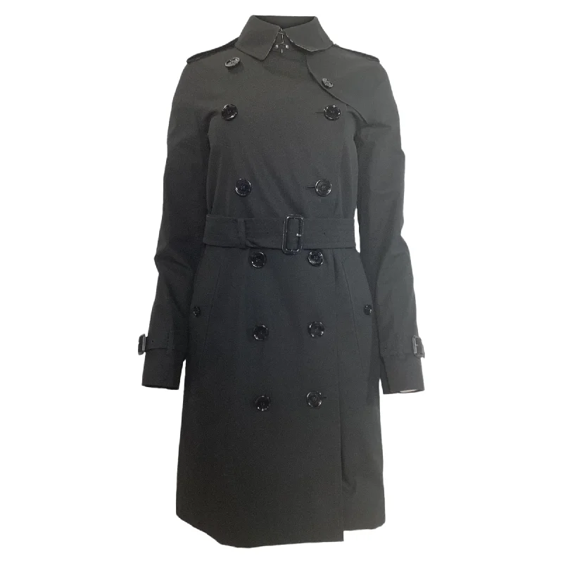 Feminine Elegance Burberry Mid-length Kensington Heritage Trench Coat in Black Cotton