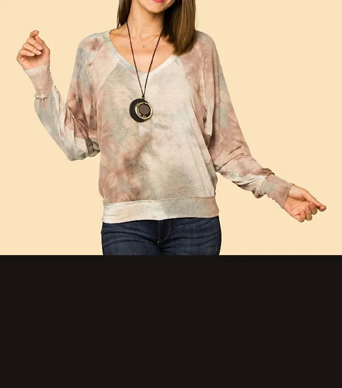 Big Savings Fawn Tie Dye V Neck Sweater In Mauve/grey