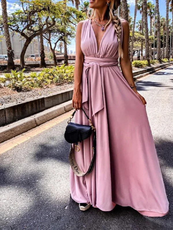 Boho - Chic Festival - Ready Style JuliaFashion - JuliaFashion-Elegant Pleated High Slit Solid Beach Cross Tie-Up Backless Dress