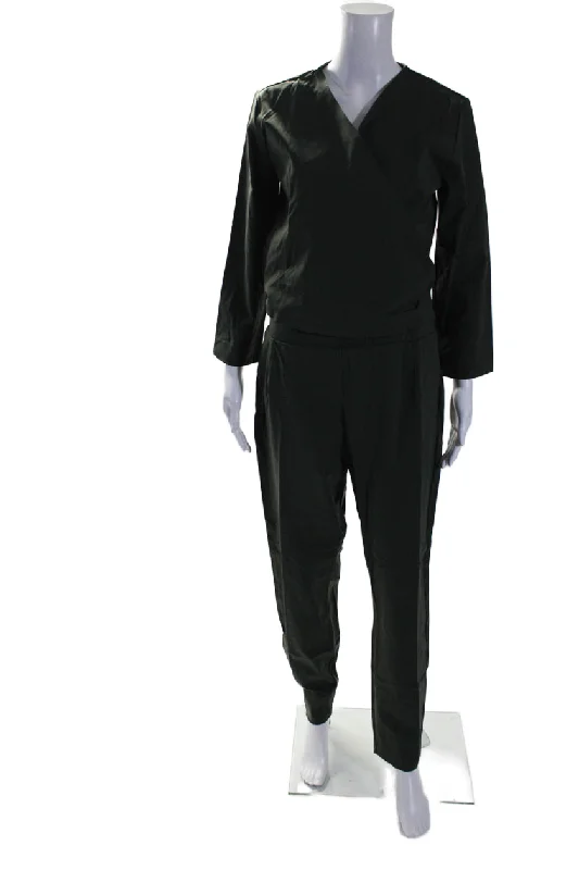 Don't Miss Out Aday Womens Stretch V-Neck Long Sleeve Destination Jumpsuit 1 Piece Moss