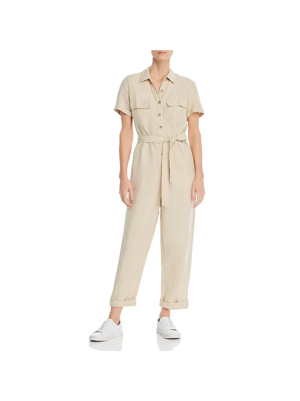 Relaxed Fashion Womens Belted Short SLeeve Jumpsuit