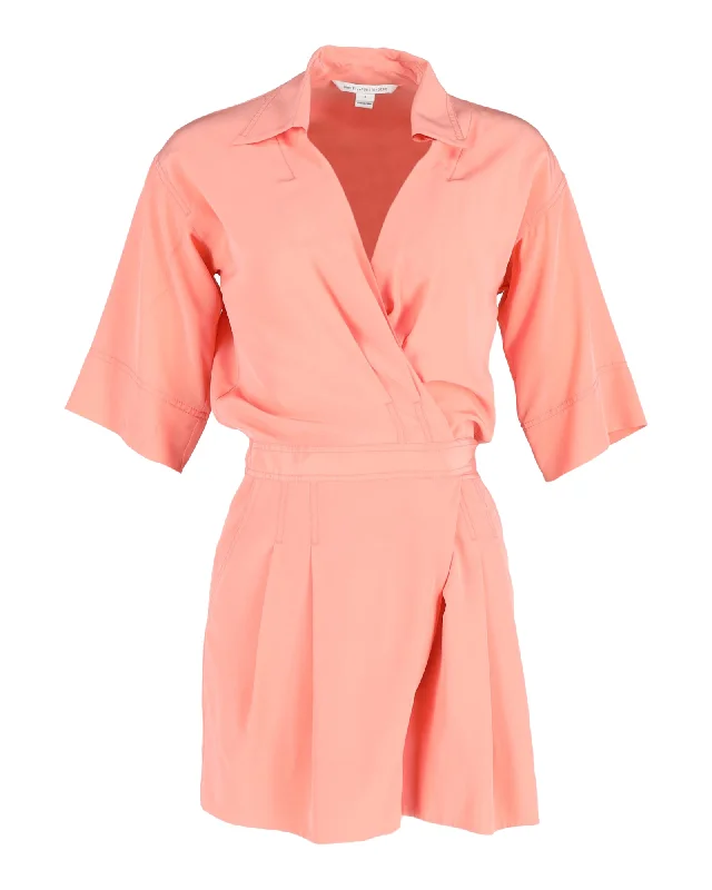 Trend Setting Wardrobe Diane Von Furstenberg Wrap-Style Short Jumpsuit in Pink Silk