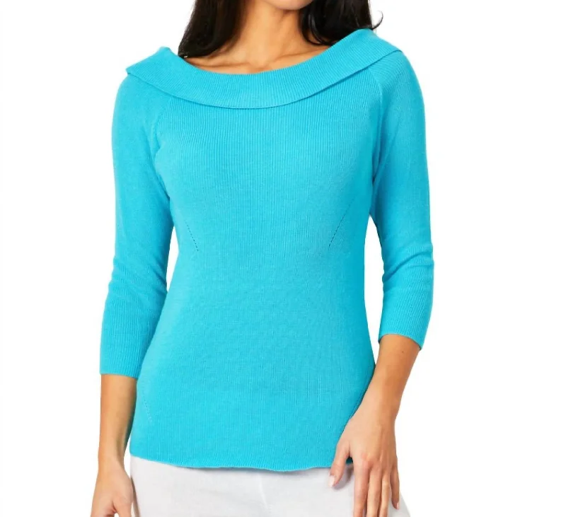 Budget Friendly Off The Shoulder Ribbed Detail Top In Turquoise