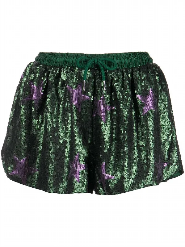 Boho Chic Fashion Sequin Running Short In Green/lavender