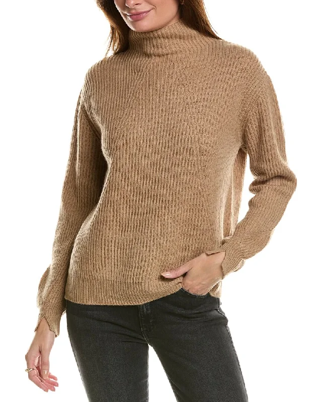 Pastel Styles Forte Cashmere Fashioned Rib Funnel Neck Wool & Cashmere-Blend Sweater