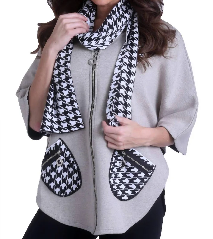 Budget Friendly Houndstooth Poncho Sweater In Stone/black