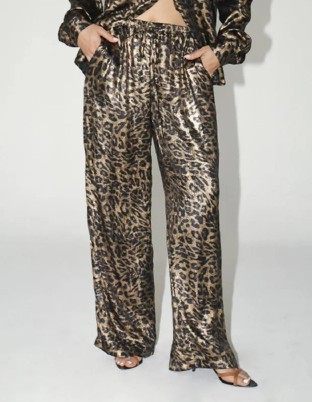 Stylish Savings Metallic Leopard Satin Pant In Black