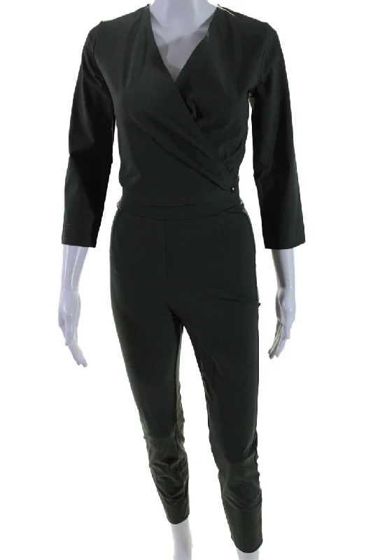 Seasonal Picks Aday Womens Stretch V-Neck Long Sleeve Destination Jumpsuit Moss