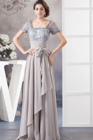 Trendy And Individual Women's Fashion Chiffon Pleated Illusion Caped Sleeve and Gown With Bow