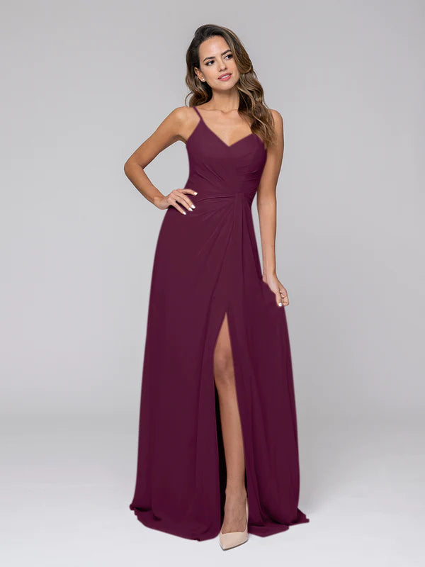 Trend Alert Floor Length Straps Open Back Chiffon Bridal Party Dresses