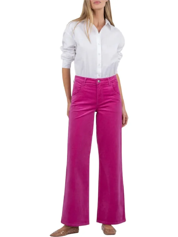 Fashion Forward Femininity Velvet High Rise Wide Flare Pant In Fuschia