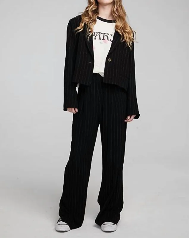 Best Sellers Santana Pinstripe Blazer In Black With White Pinstripe