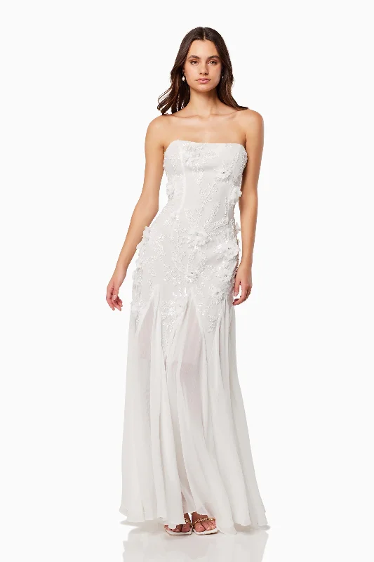 Trendy Women's Wear Collection Evadne Strapless Maxi Gown In White