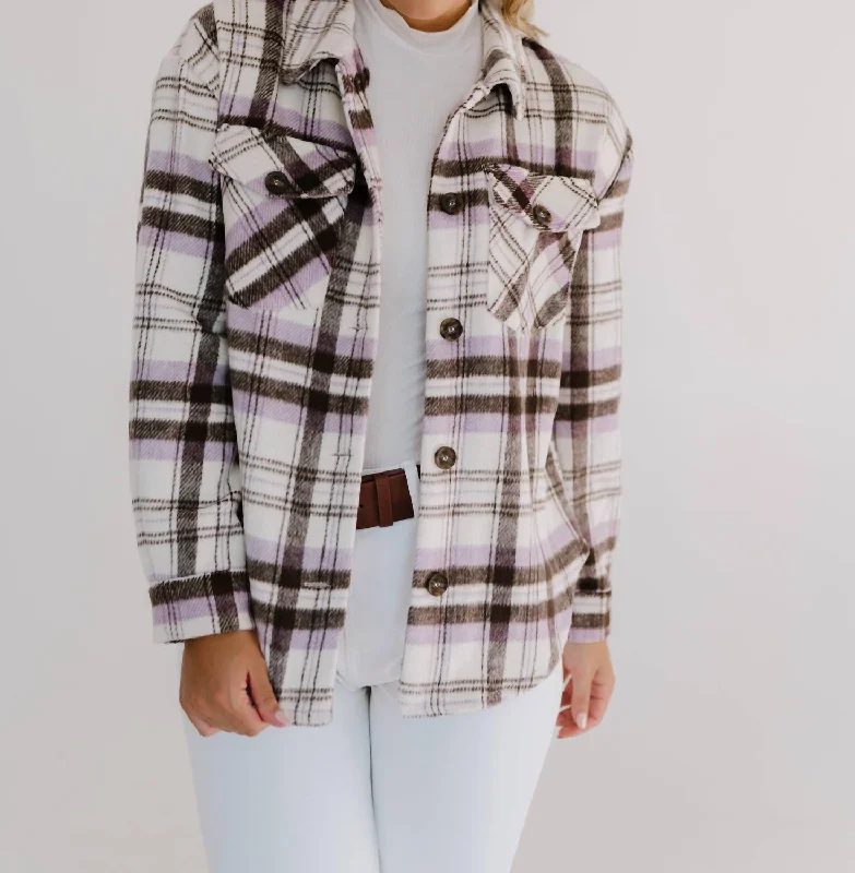 Bold Prints Casual Chic Must Have Plaid Shacket In Lavender