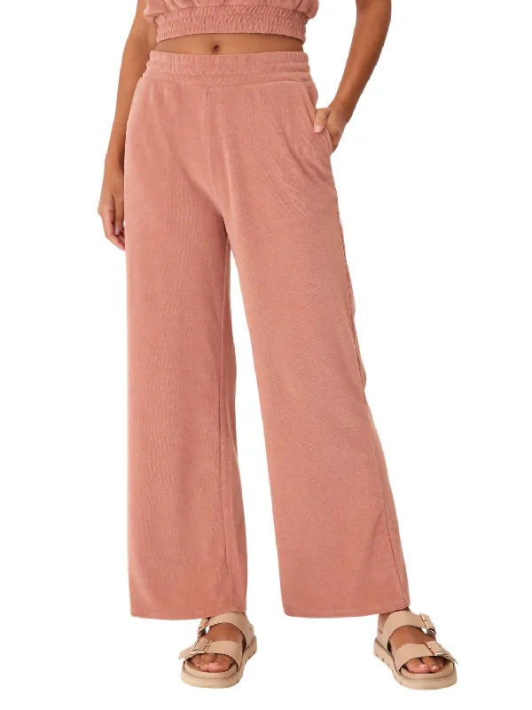 Romantic Detailing Sharie Towel Terry Wide Leg Pant In Dune