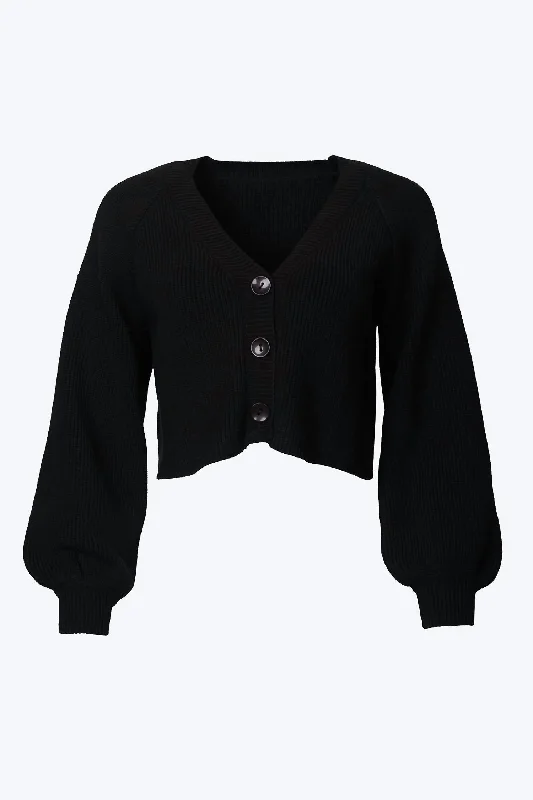 Popular Collection Cropped Slouchy Ribbed-Knit Cardigan In Black