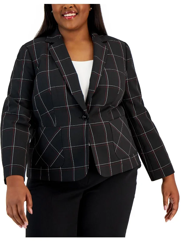 Luxury Comfort Plus Womens Plaid Office One-Button Blazer