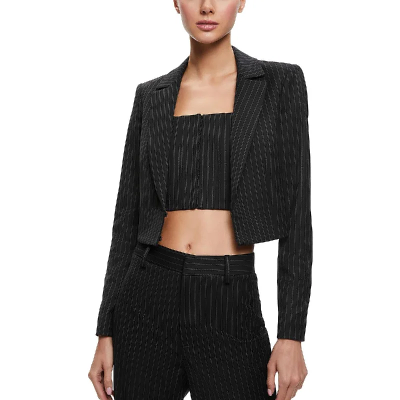 Classic Women's Fashion Womens Pinstripe Cropped Two-Button Blazer