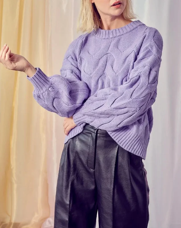 Wardrobe Refresh Wide Candy Cable-Knit Sweater In Violet