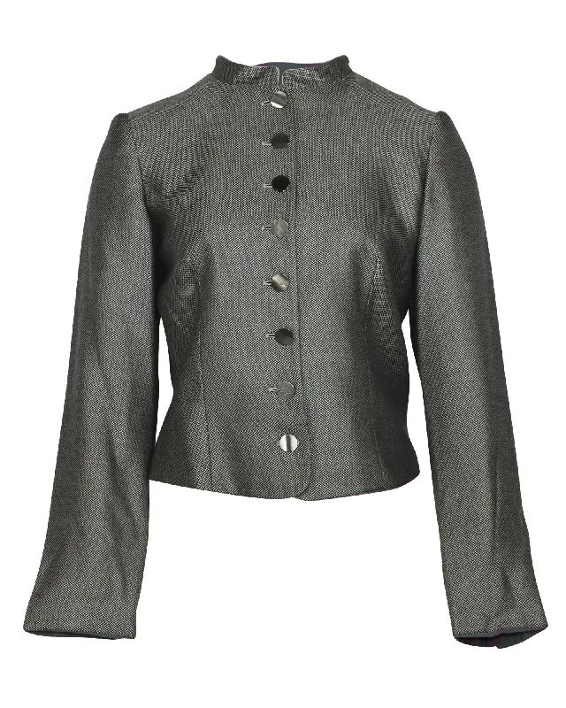 Luxe Women's Fashion Giorgio Armani Mandarin Collar Jacket in Grey Cashmere