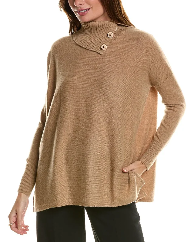 Runway Inspired Wear Forte Cashmere Button Neck Oversized Cashmere Pullover