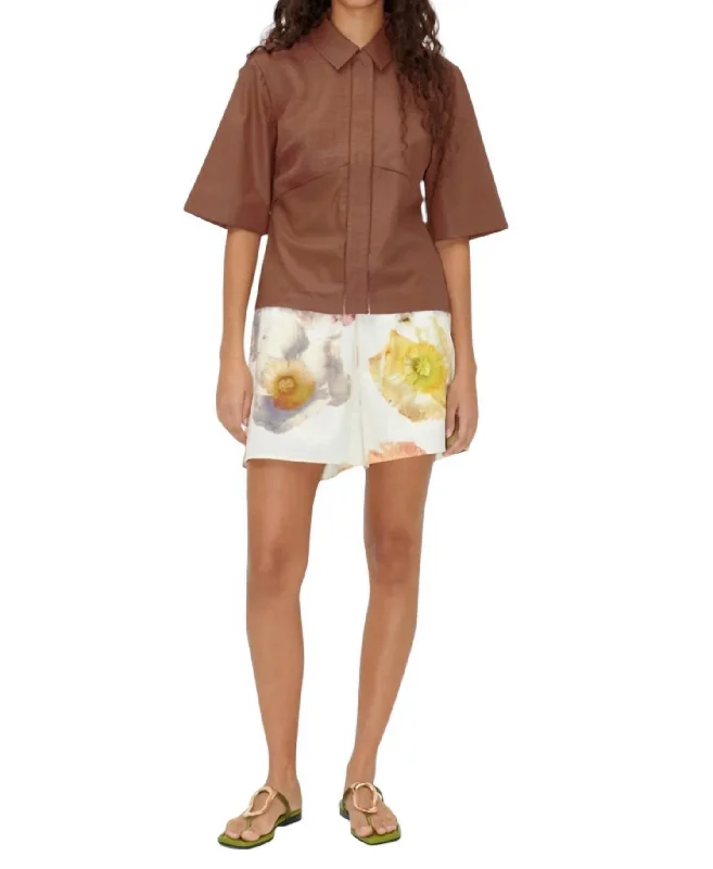 Earthy Tones Barbra Shorts In Pastel Poppies