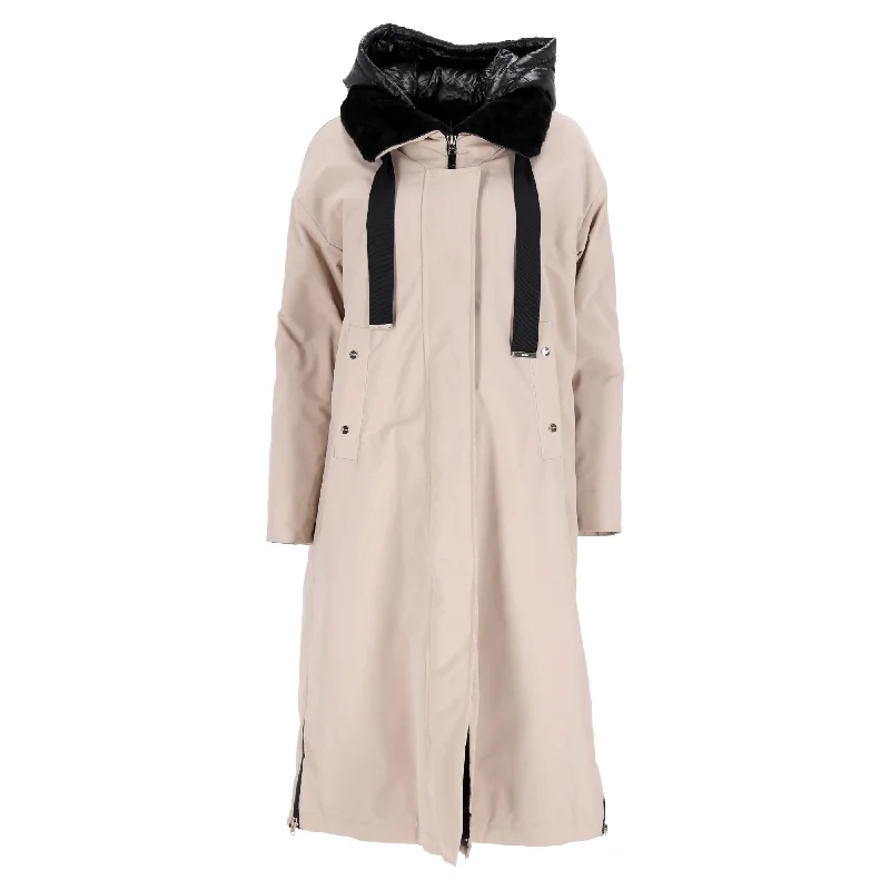 Refined Simplicity Herno Fur Lining Midi Parka Coat in Beige Polyester