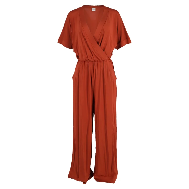 Holiday Glam Max Mara Eolo V-Neck Belted Jumpsuit in Orange Viscose