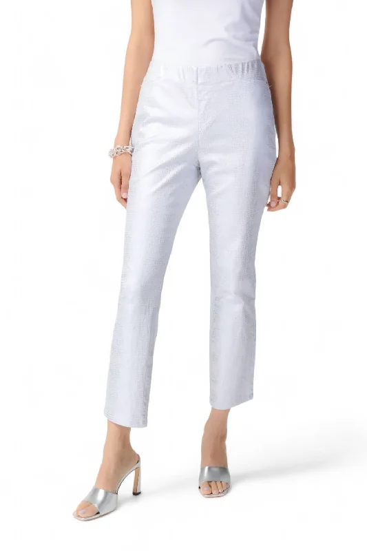 Chic Style, Always In Vogue Croc Skin Textured Pants In White/silver