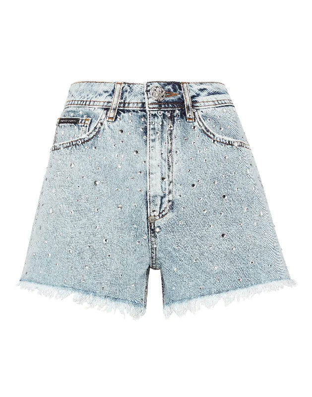 Sophisticated Cut Denim Hot Pants Crystal Rain