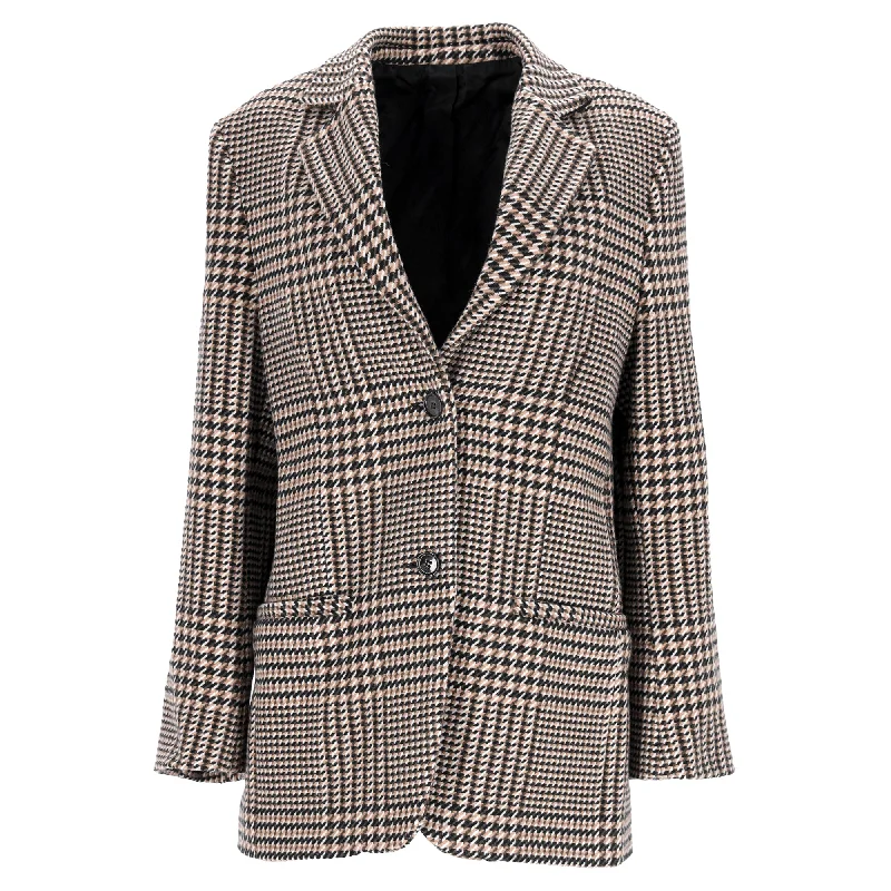 Feminine Elegance Totême Houndstooth Single-Breasted Blazer in Brown Wool