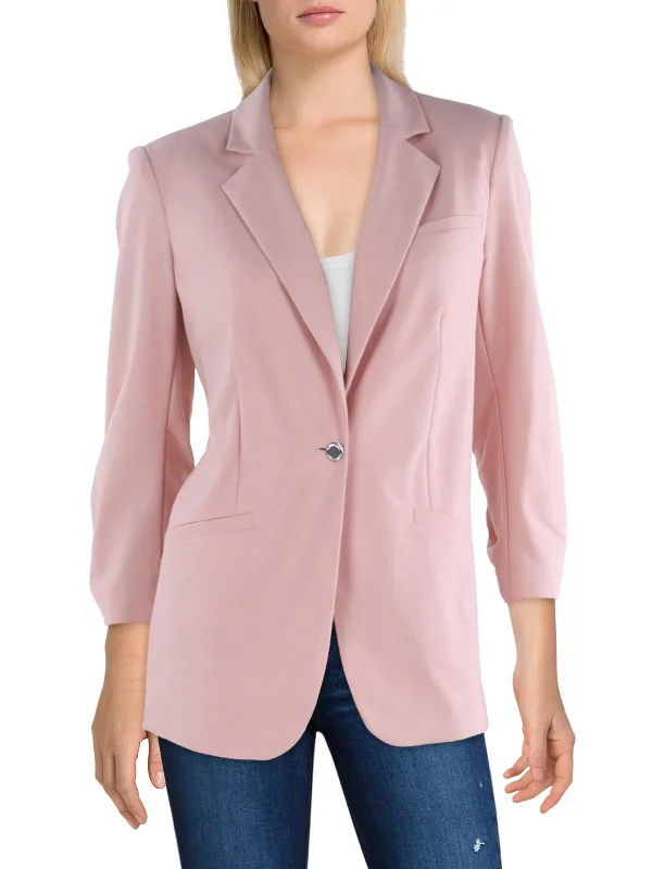 Parisian Effortless Chic Style Womens Crepe Business One-Button Blazer