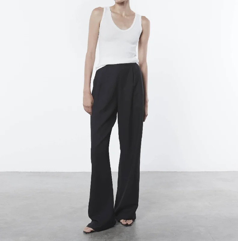 Casual Fashion Twill Pleated Pant In Black