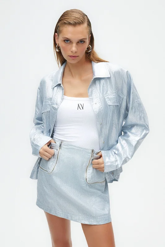 Save On Inspired Styles Metallic Shell Detailed Jacket