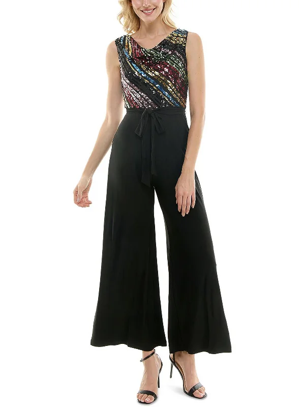 Chic Casual Style Womens Sequined Wide Leg Jumpsuit