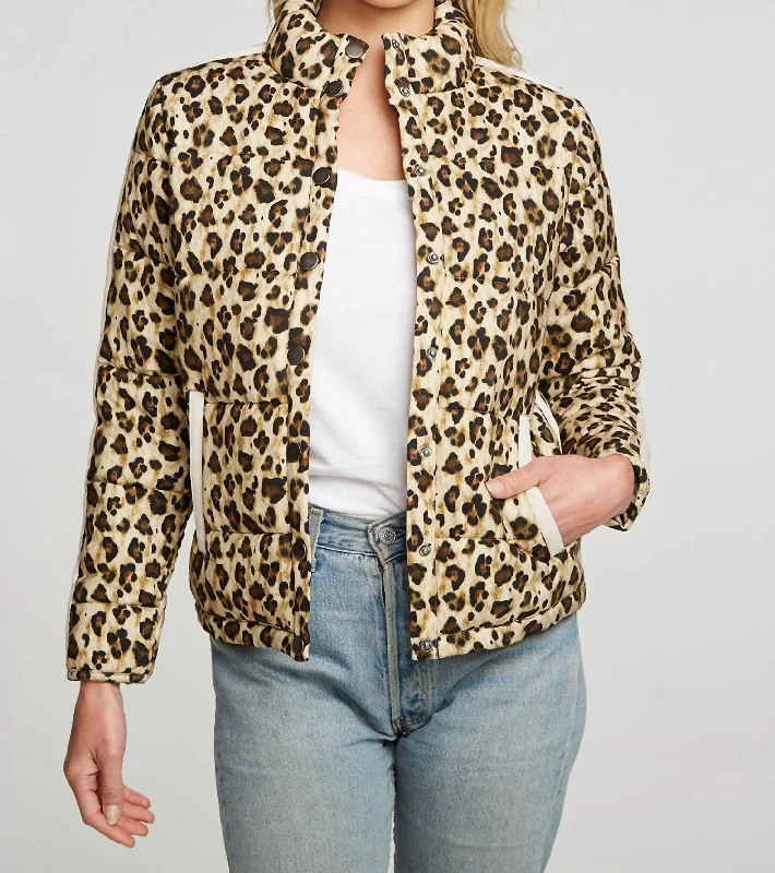 Stylish Looks Heirloom Wovens Quilted Cropped Mock Neck Puffer Jacket In Bobcat Print