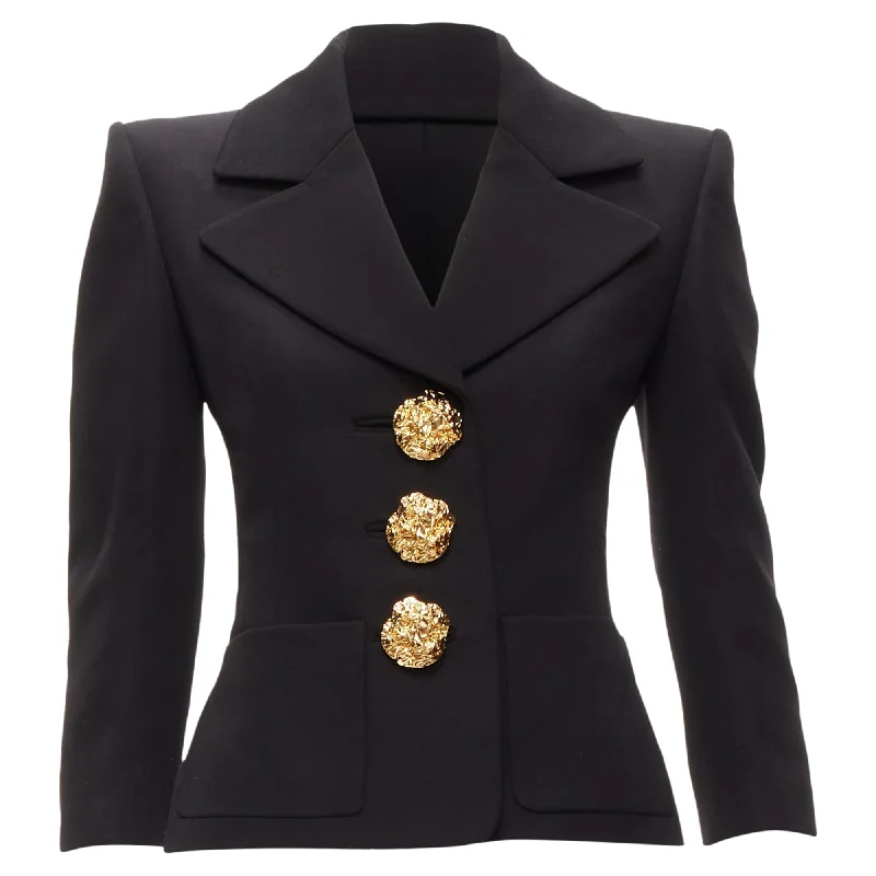 Cottagecore Rustic Charm Style Saint Laurent wool floral buttons power blazer