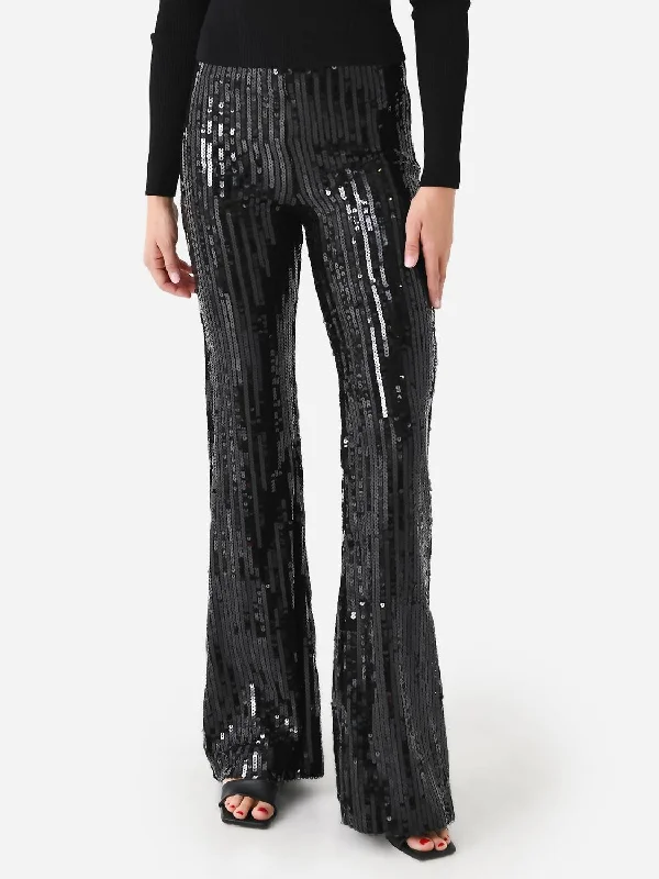 Fashion Forward Femme Sequin Flare Pant In Black