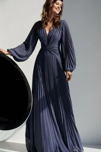 Limited Time Deal Simple V-neck A Line Floor-length Chiffon Evening Dress with Pleats