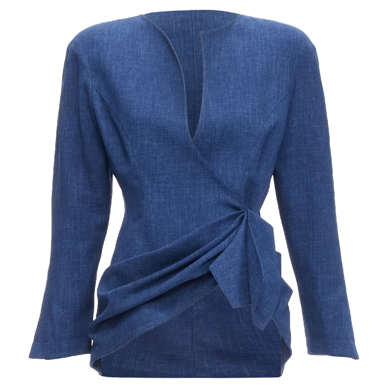 Classic Charm Thierry Mugler drape curved collar power blazer jacket