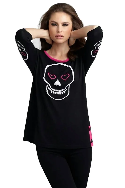 Big Discounts Heart & Skull Graphic Sweater In Black/fuchsia