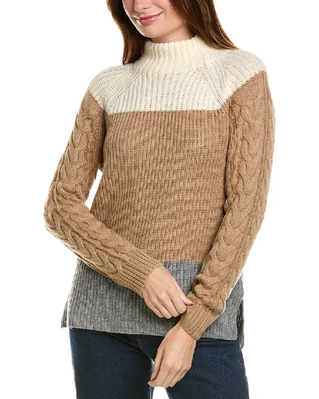 Fashion Essentials Forte Cashmere Colorblocked Funnel Neck Wool & Cashmere-Blend Sweater